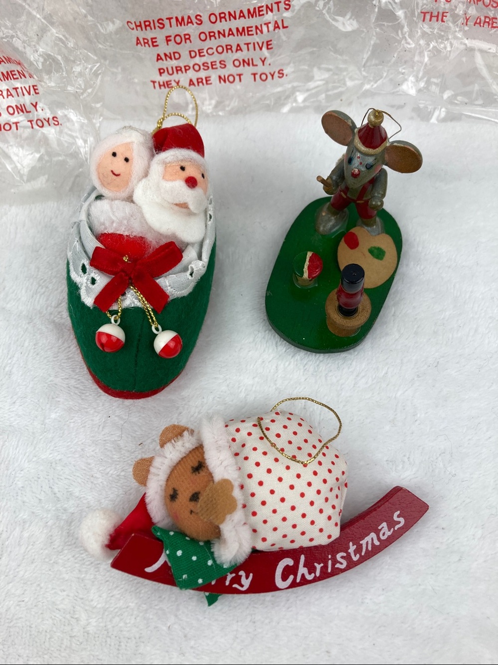VTG Russ Berrie Whimsical Christmas Ornaments Set of 3, 4”